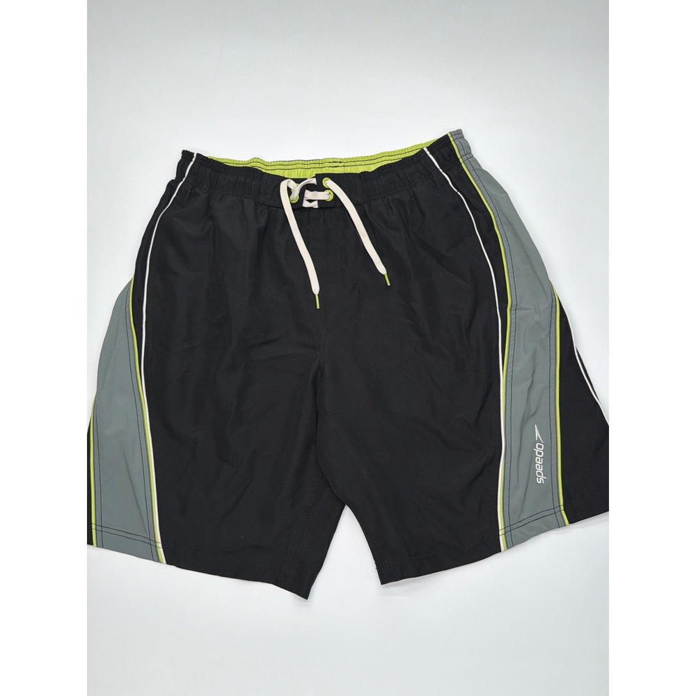 Speedo Mens Swim Trunks Black Grey Lime Green Mesh Lined Board Shorts Medium